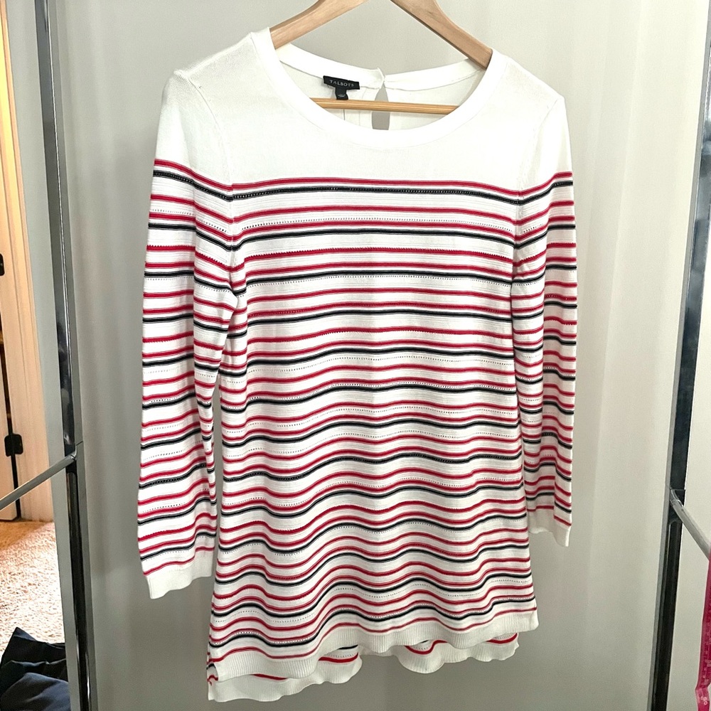 Talbots red white and blue top 3/4 length sleeve S NWT